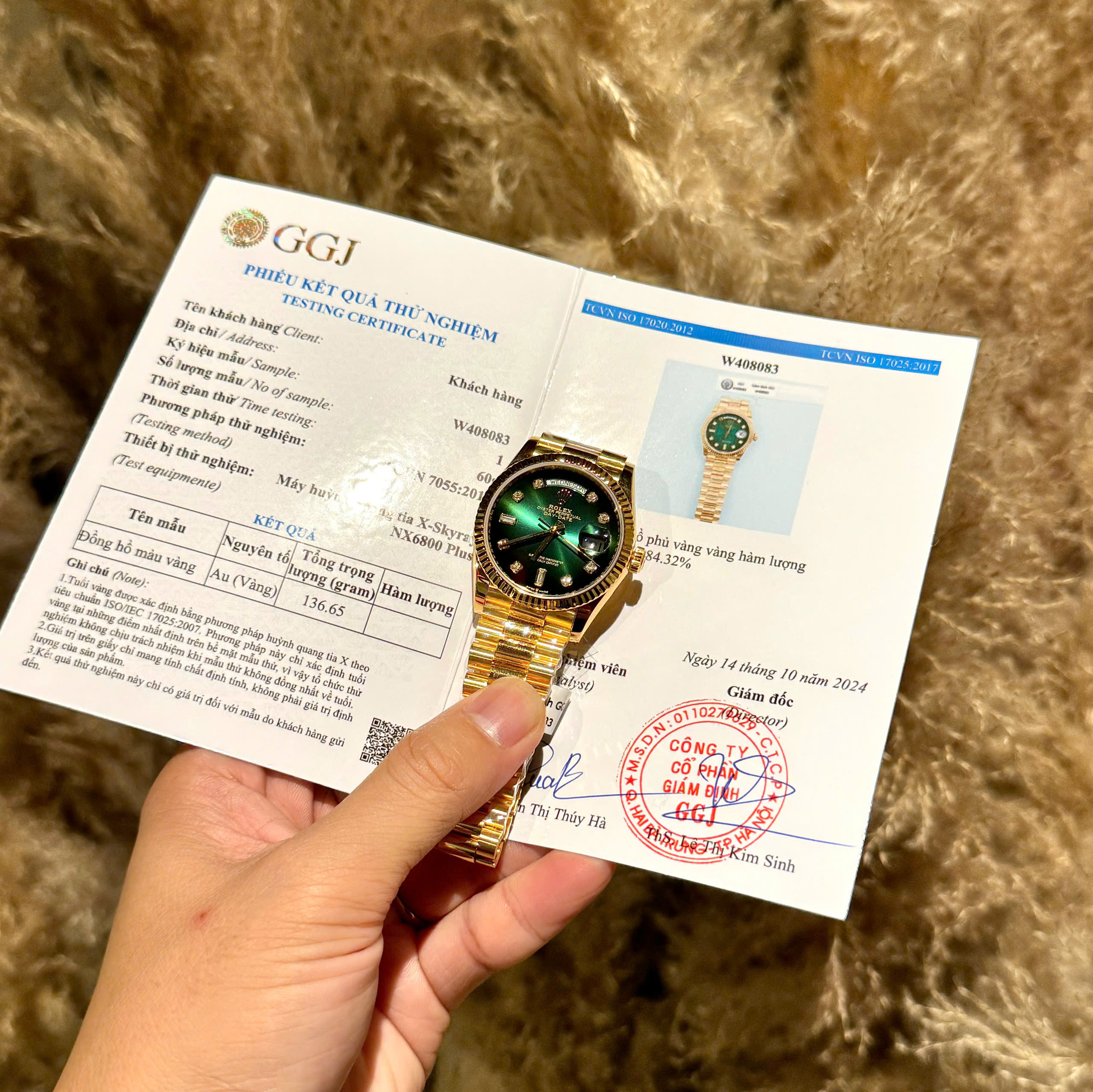 Đồng hồ Rolex Day-Date bọc vàng thật mặt màu xanh lá cây dây President 36mm