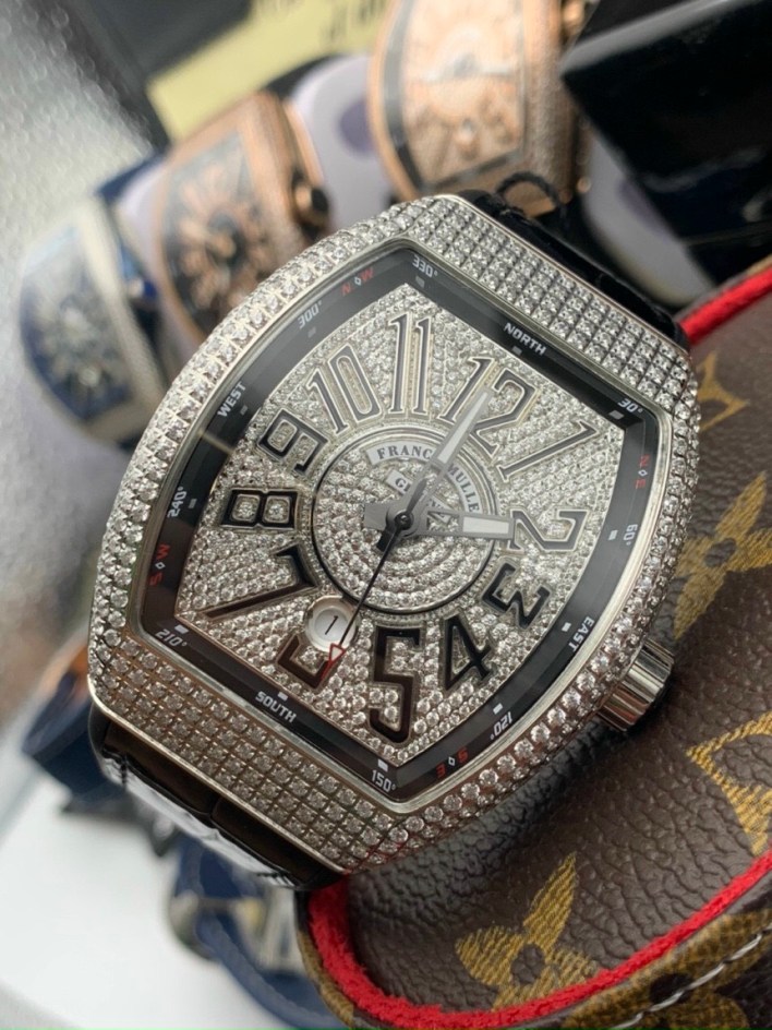 Đồng hồ Franck Muller V45 ABF đính full kim cương nhân tạo vỏ bạc 45mm 