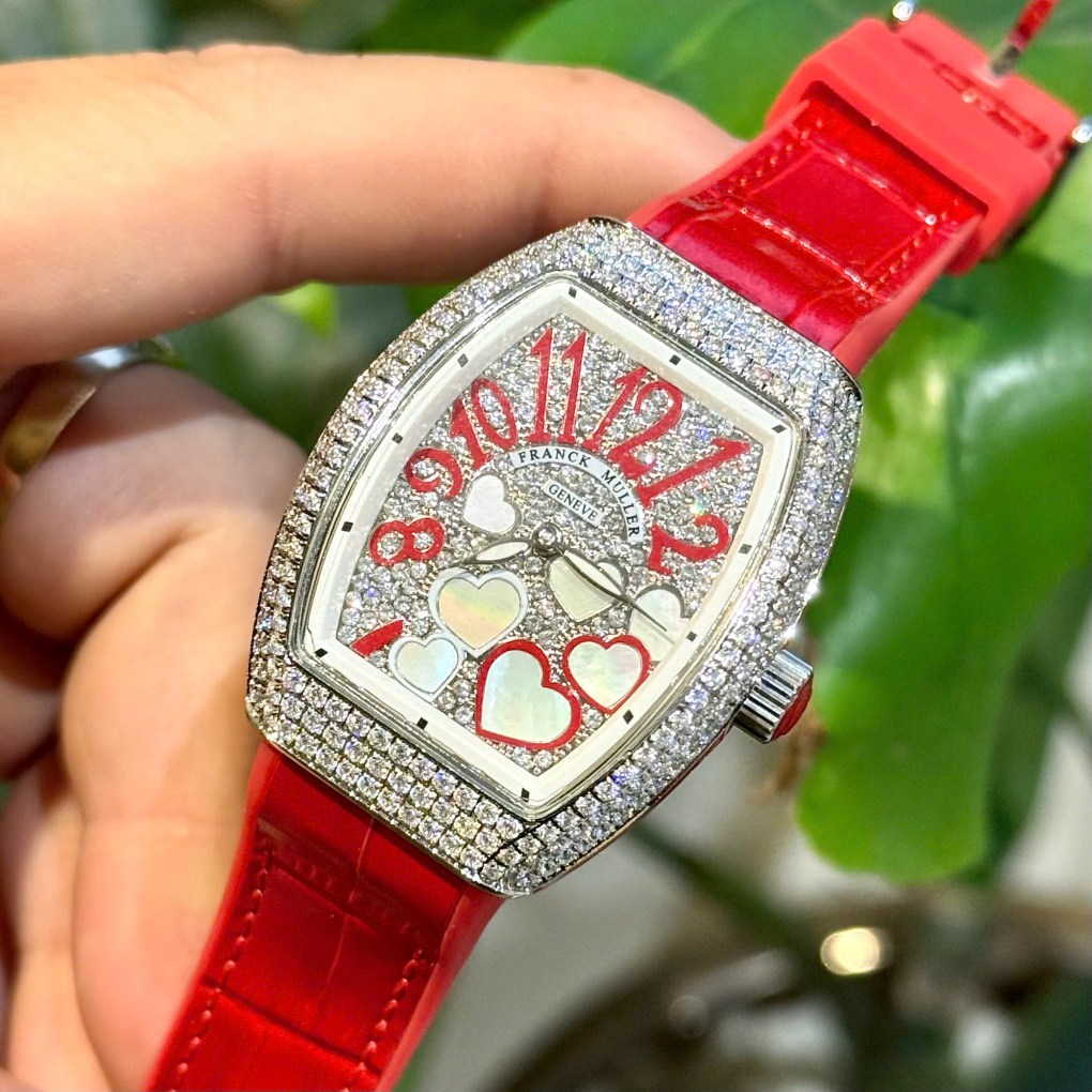 Đồng hồ Franck Muller V32 nữ full đá mặt trái tim fake 11 36mm 