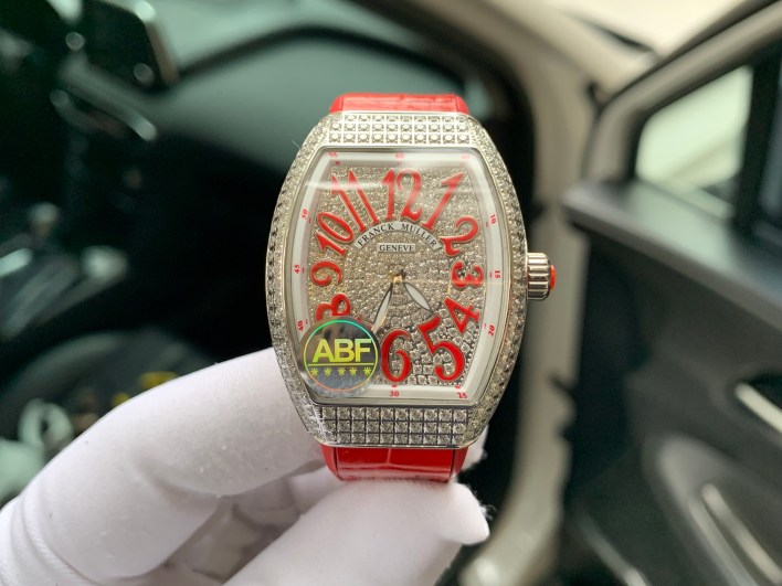 Đồng hồ Franck Muller V32 nữ siêu cấp ABF Thụy Sỹ màu đỏ đính full đá 36mm 