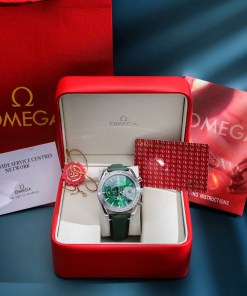 Đồng hồ Omega Speedmaster ’57 Chronograph Dây Da Xanh Green Fake 11 44mm 
