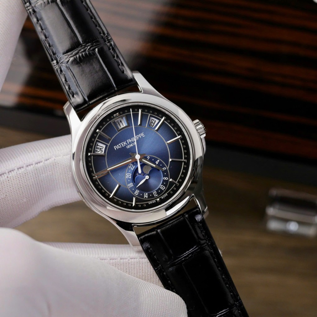 Đồng hồ Patek Philippe 5205G Replica 11 màu xanh blue dây da 40mm 