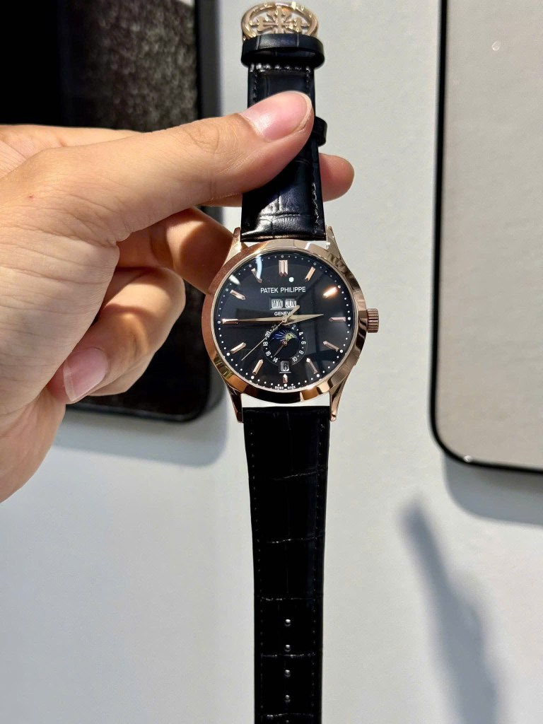 Đồng hồ Patek Philippe 5396R King gold dây da đen máy cơ nhật rẻ Fake cao cấp 40mm 