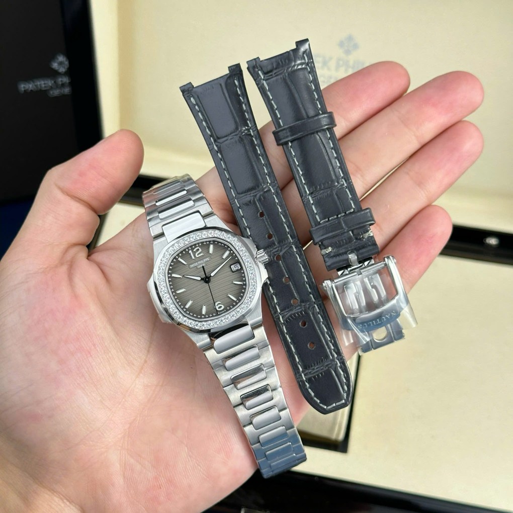 Đồng hồ Patek Philippe Nautilus 7010 Replica 11 mặt xám viền đính đá GRF 32mm 
