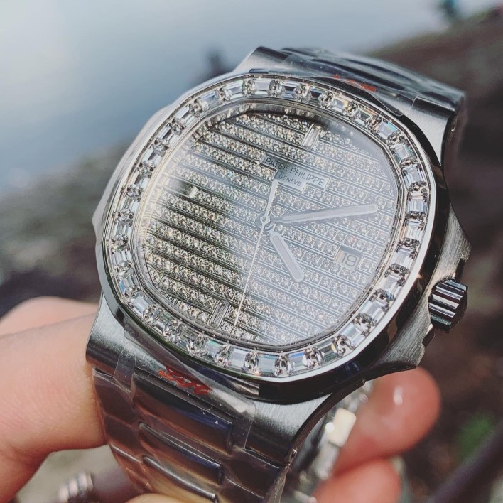 Đồng hồ Patek Philippe nam dây cao su đính đá Patek Philippe Aquanaut 40mm 