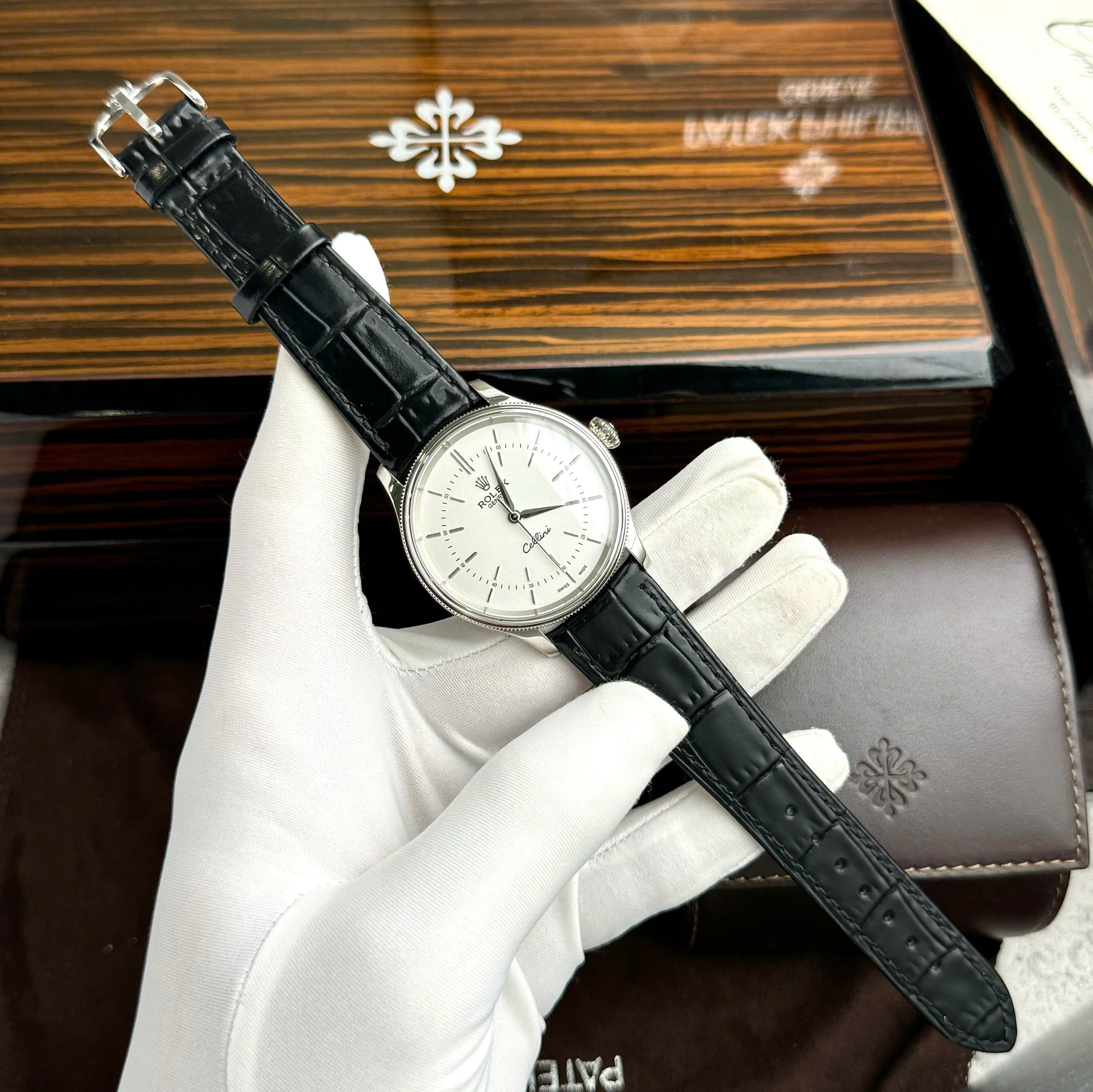 Đồng hồ Rolex Cellini mặt trắng dây da Rep 11 cao cấp 39mm