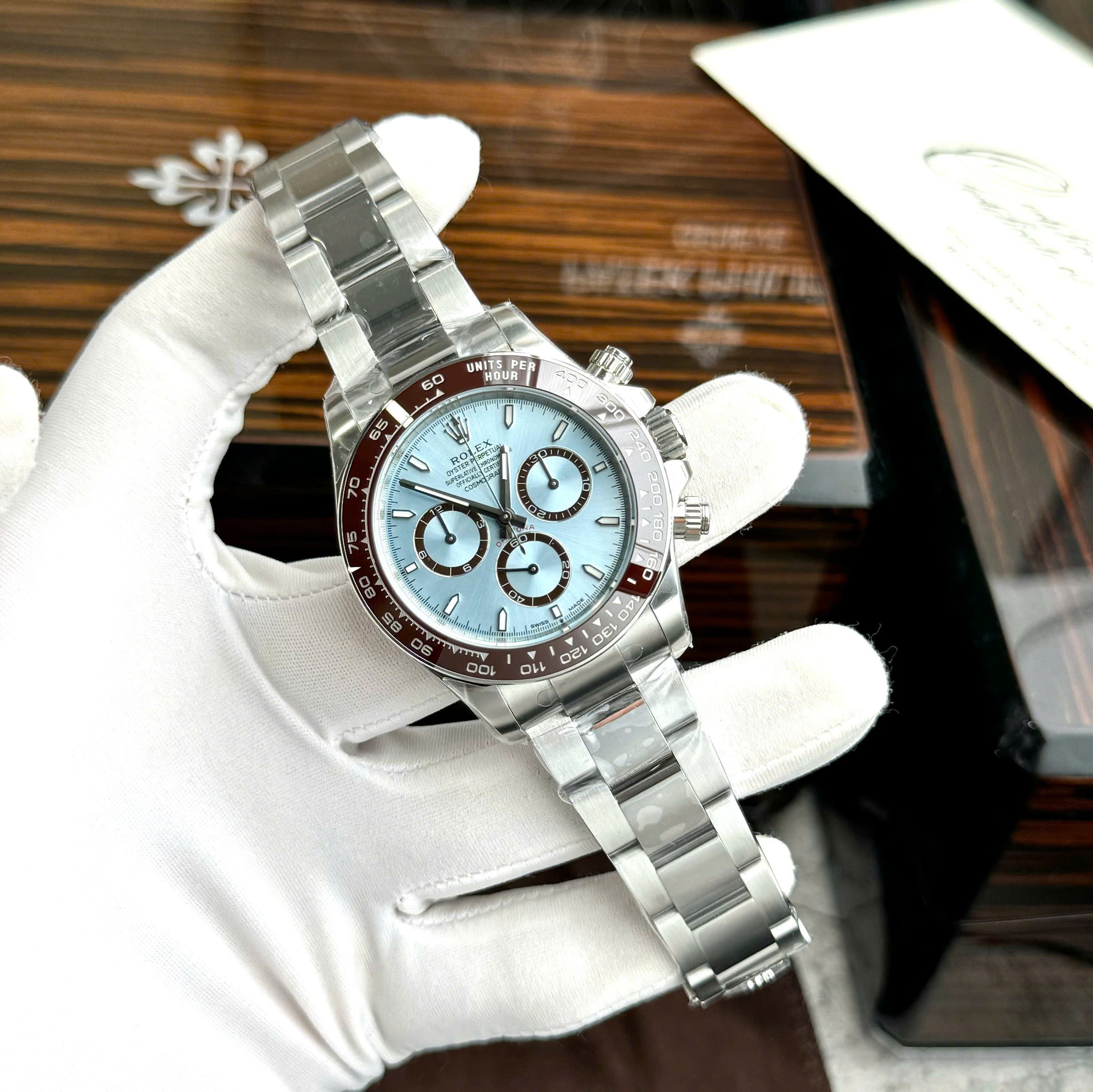 Đồng hồ Rolex Cosmograph Daytona Ice Blue 126506 Rep 11 cao cấp cọc số dạ quang 40mm