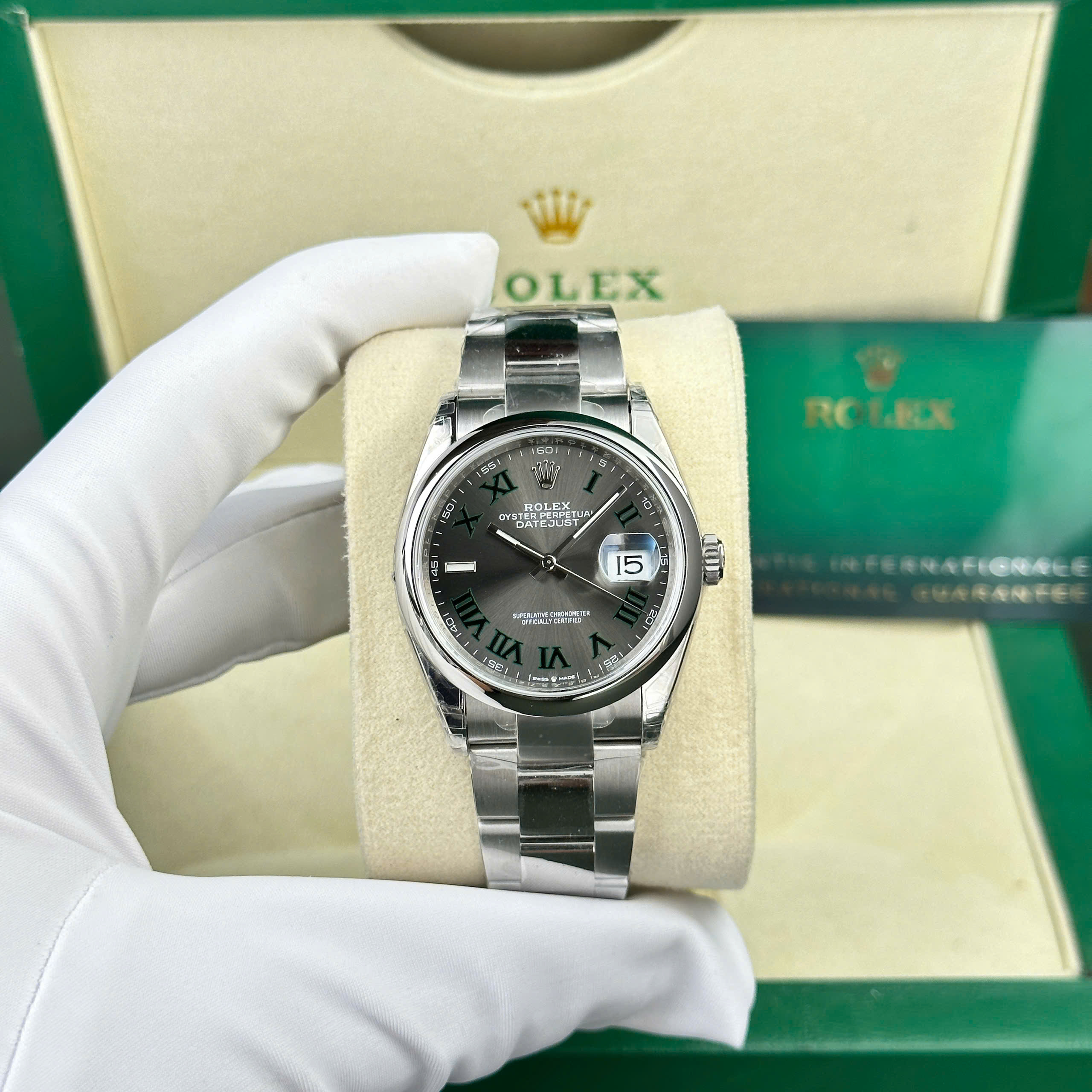 Đồng hồ Rolex DateJust 126200 Replica 1 1 mặt wimbledon dây oyster nhà máy VS 36mm