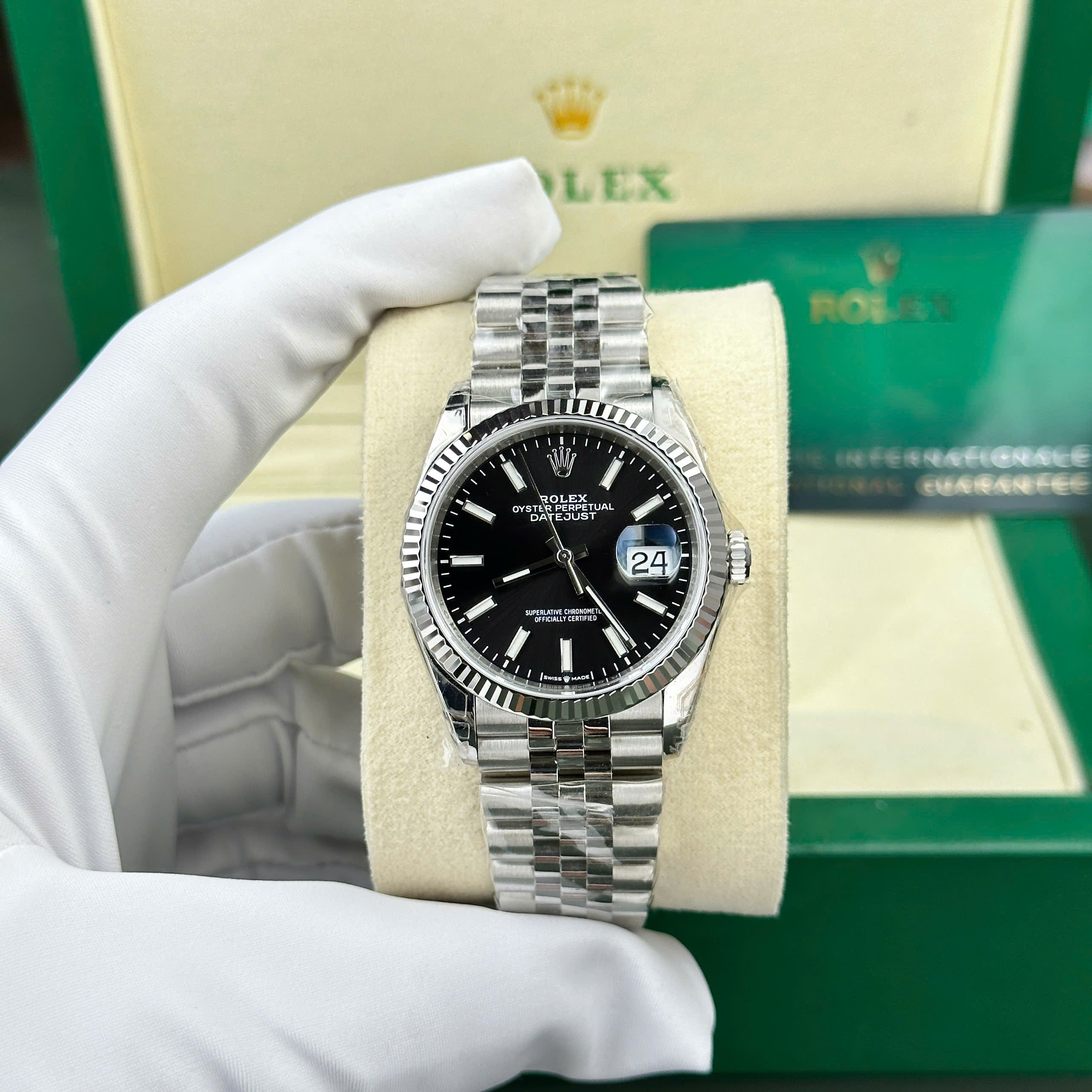 Đồng hồ Rolex DateJust 126234 Chế Tác mặt đen cọc số dạ quang nhà máy VS 36mm