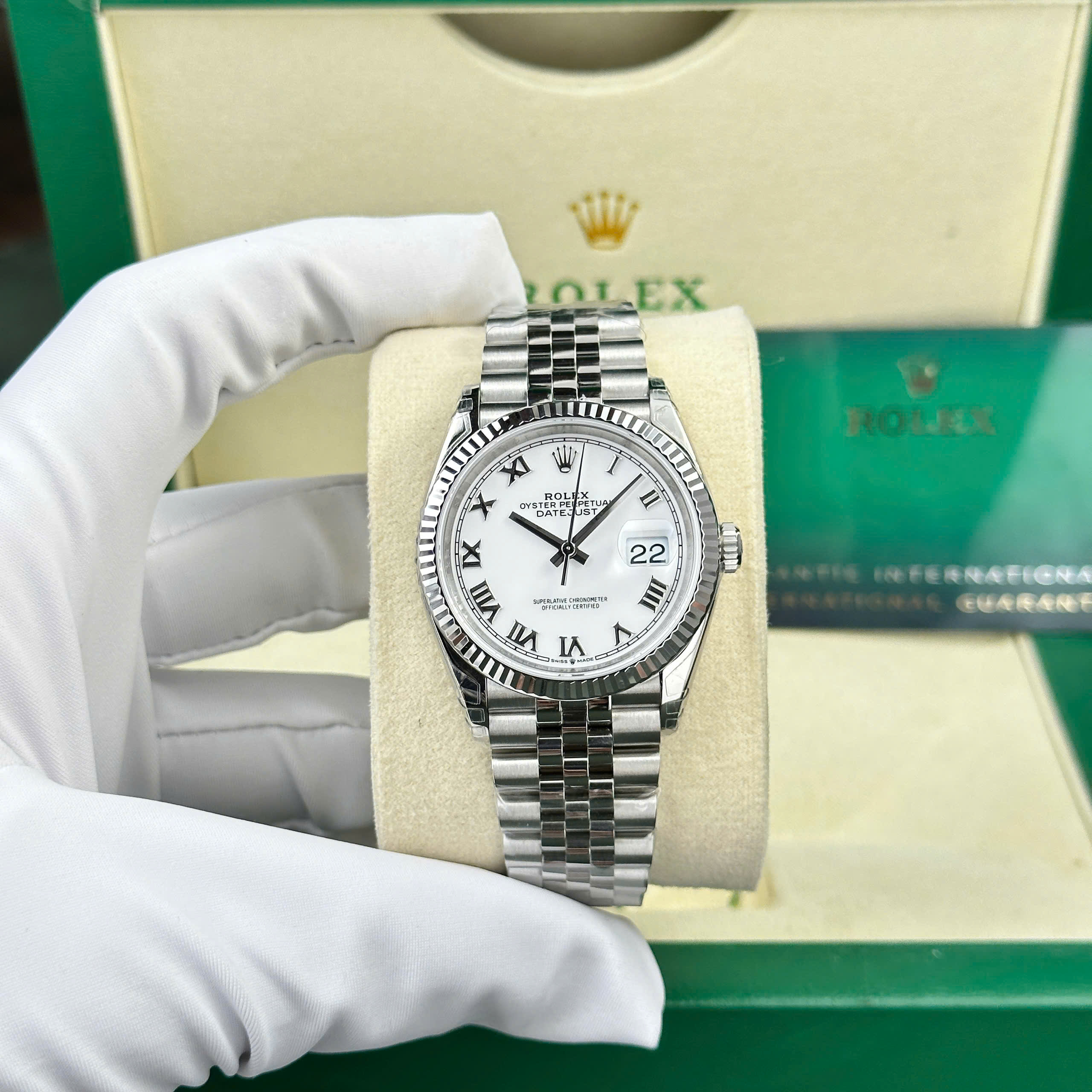 Đồng hồ Rolex DateJust 126234 Rep 11 Cao Cấp mặt trắng cọc số la mã nhà máy VS 36mm