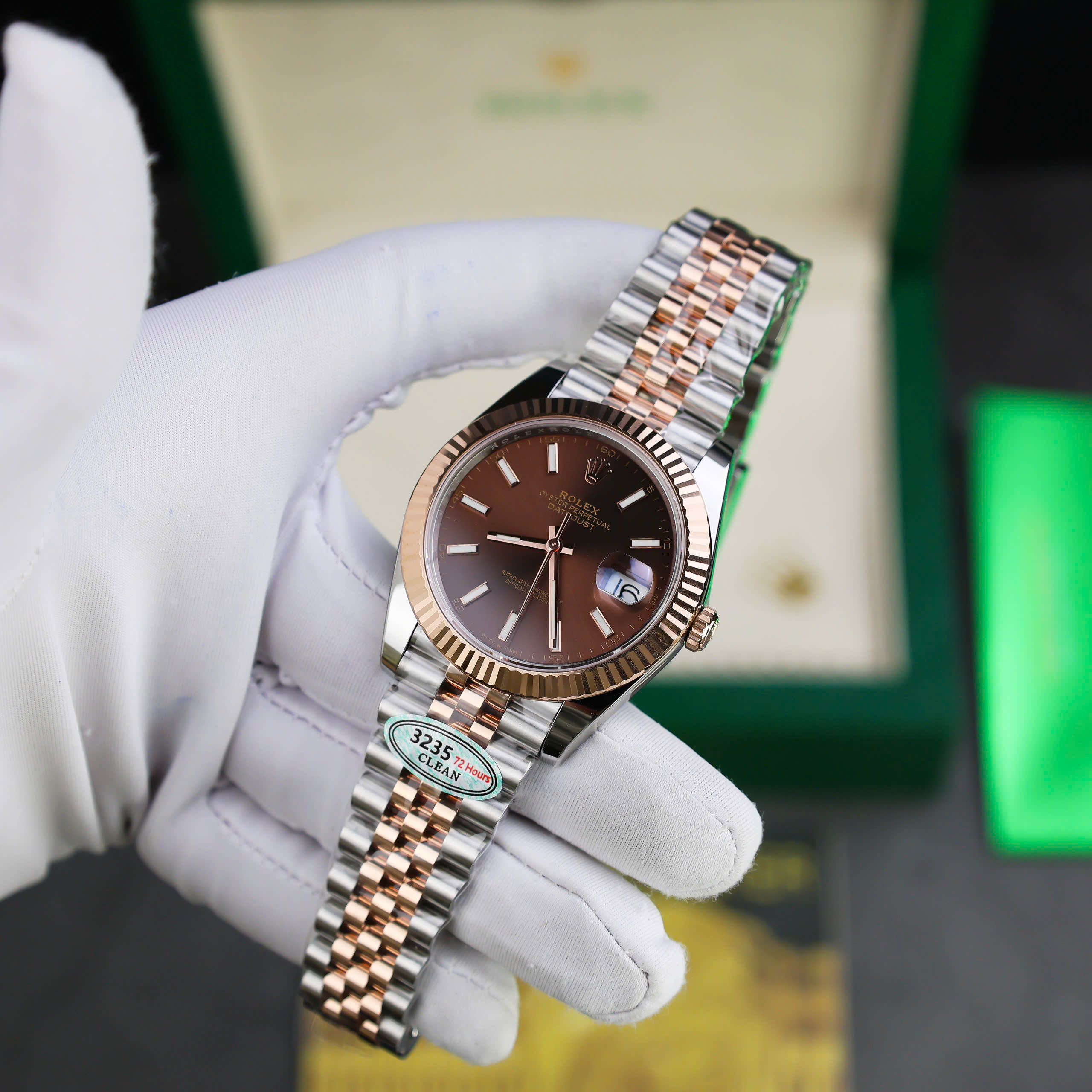 Đồng hồ Rolex DateJust 126331 mặt chocolate cọc số dạ quang Replica 11 nhà máy Clean 41mm