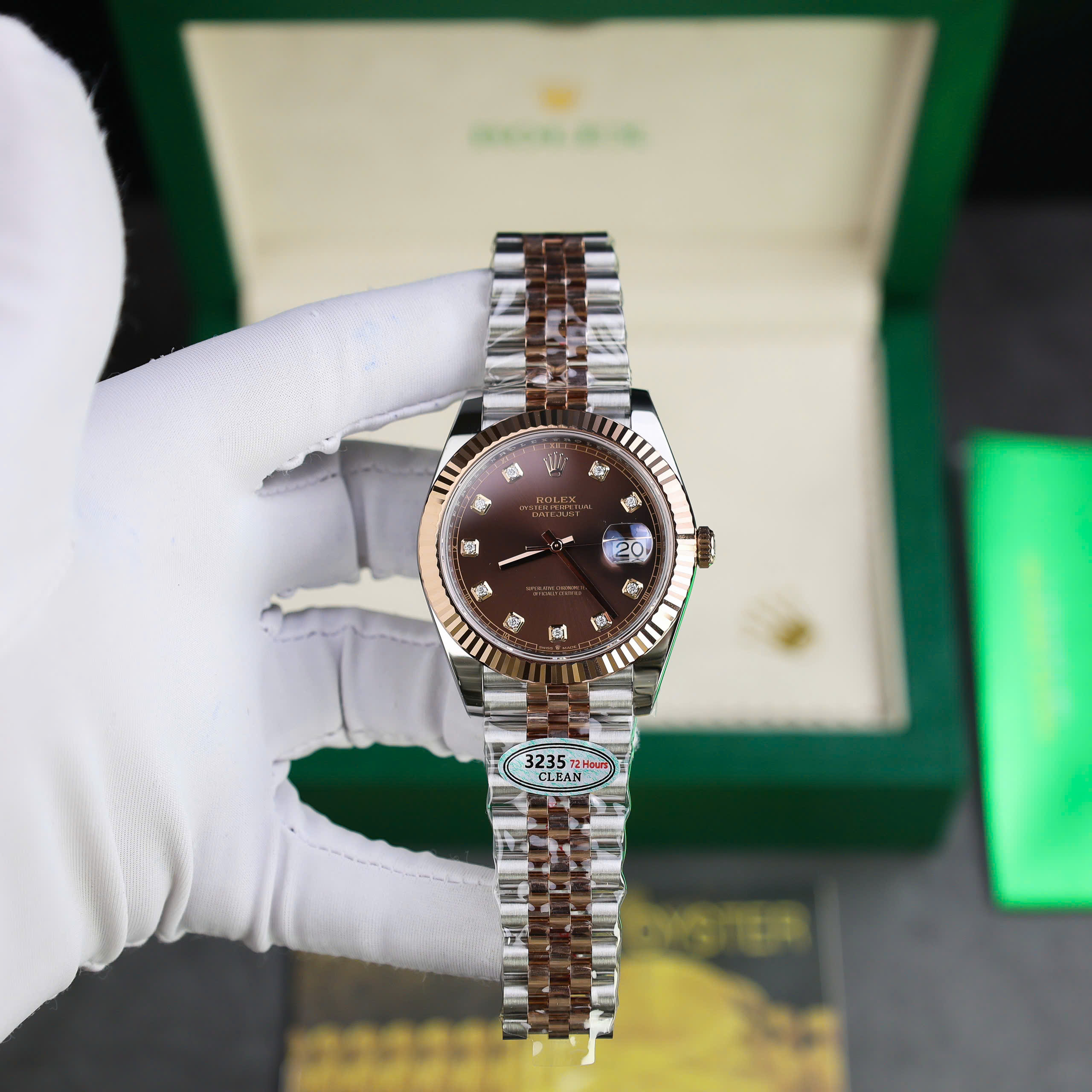 Đồng hồ Rolex DateJust 126331 mặt chocolate cọc số đính đá Replica 1:1 nhà máy Clean 41mm