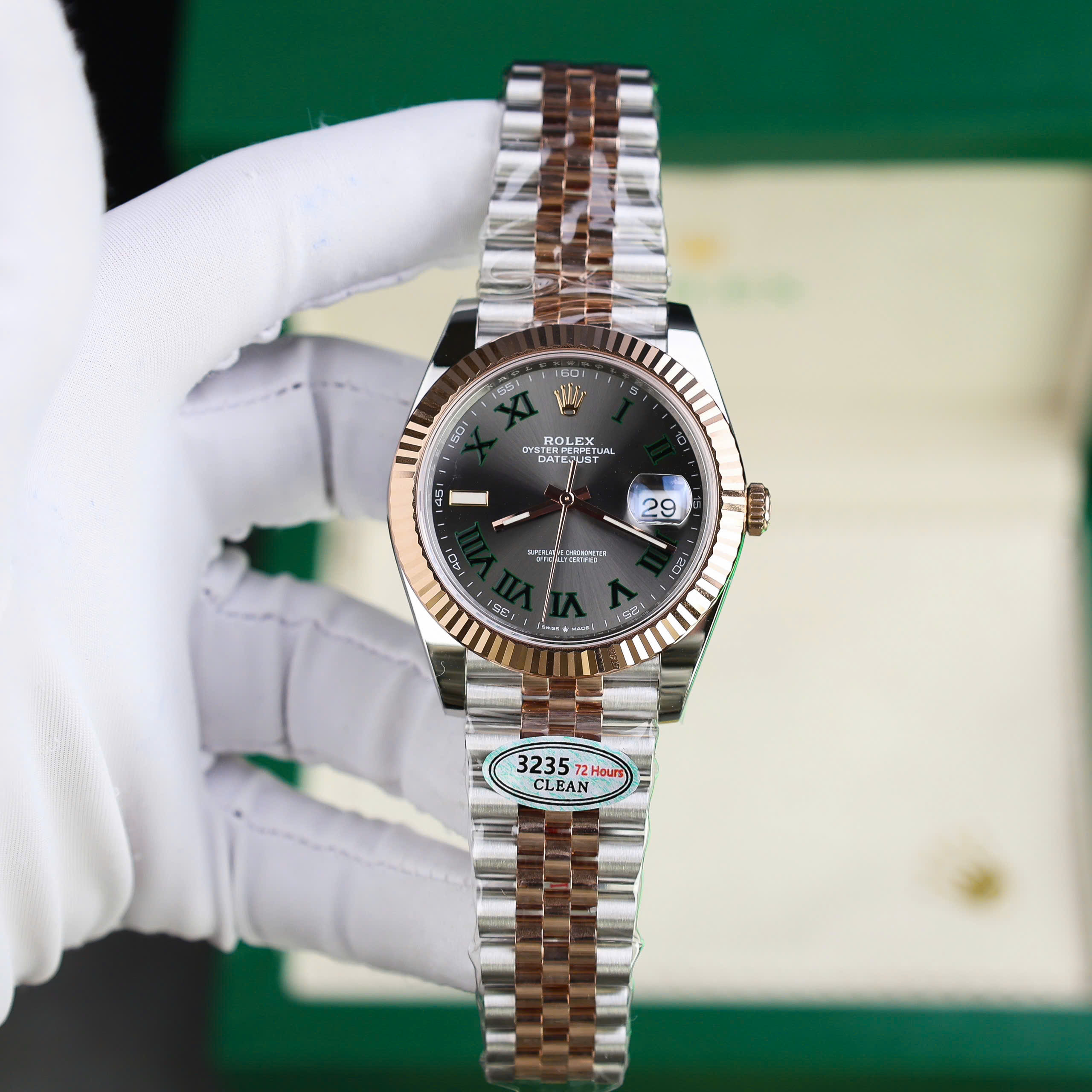 Đồng hồ Rolex DateJust 126331 mặt số Wimbledon Rep 11 demi vàng hồng nhà máy Clean 41mm