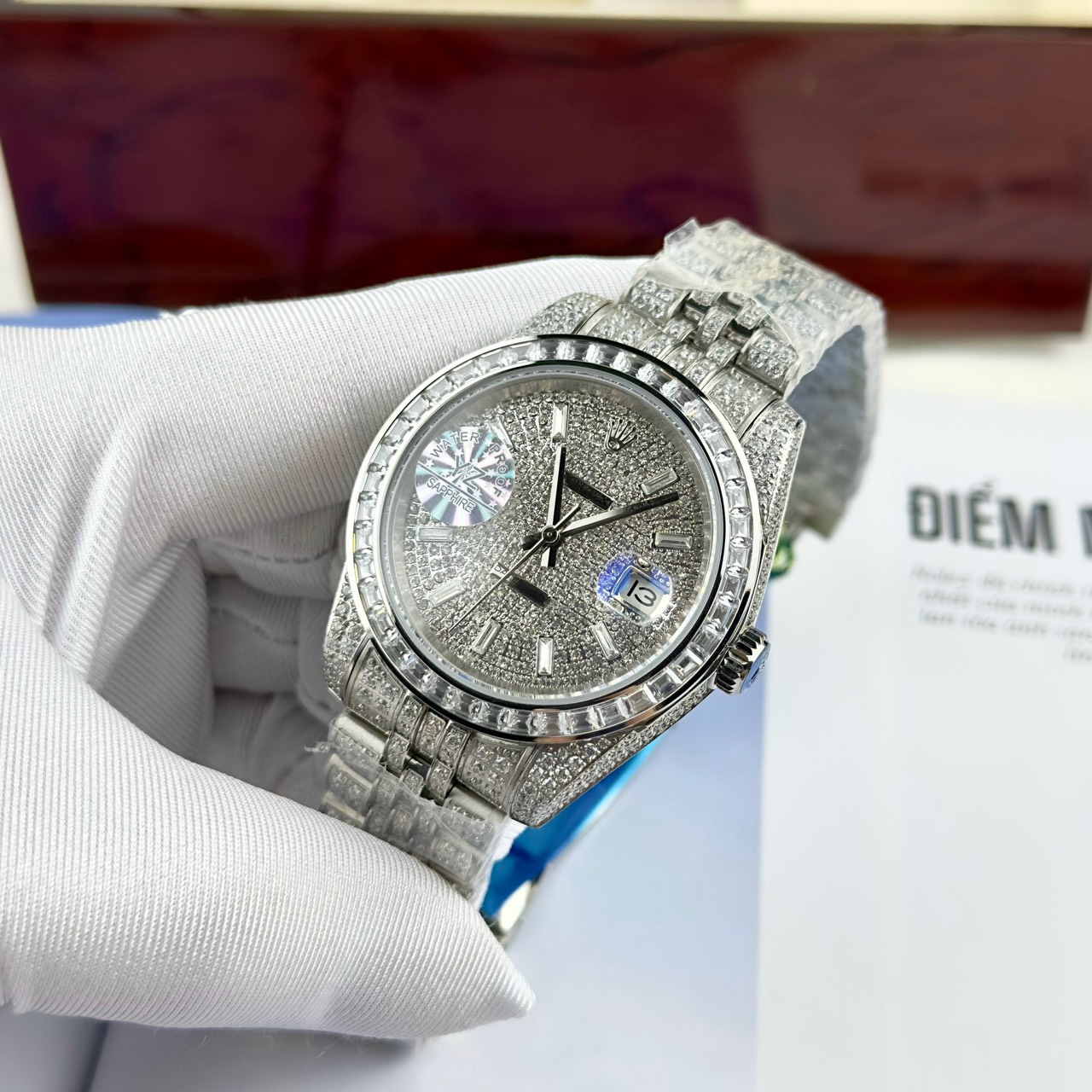 Đồng hồ Rolex DateJust nam đính full đá máy cơ Thụy Sỹ Super Fake 11 41mm