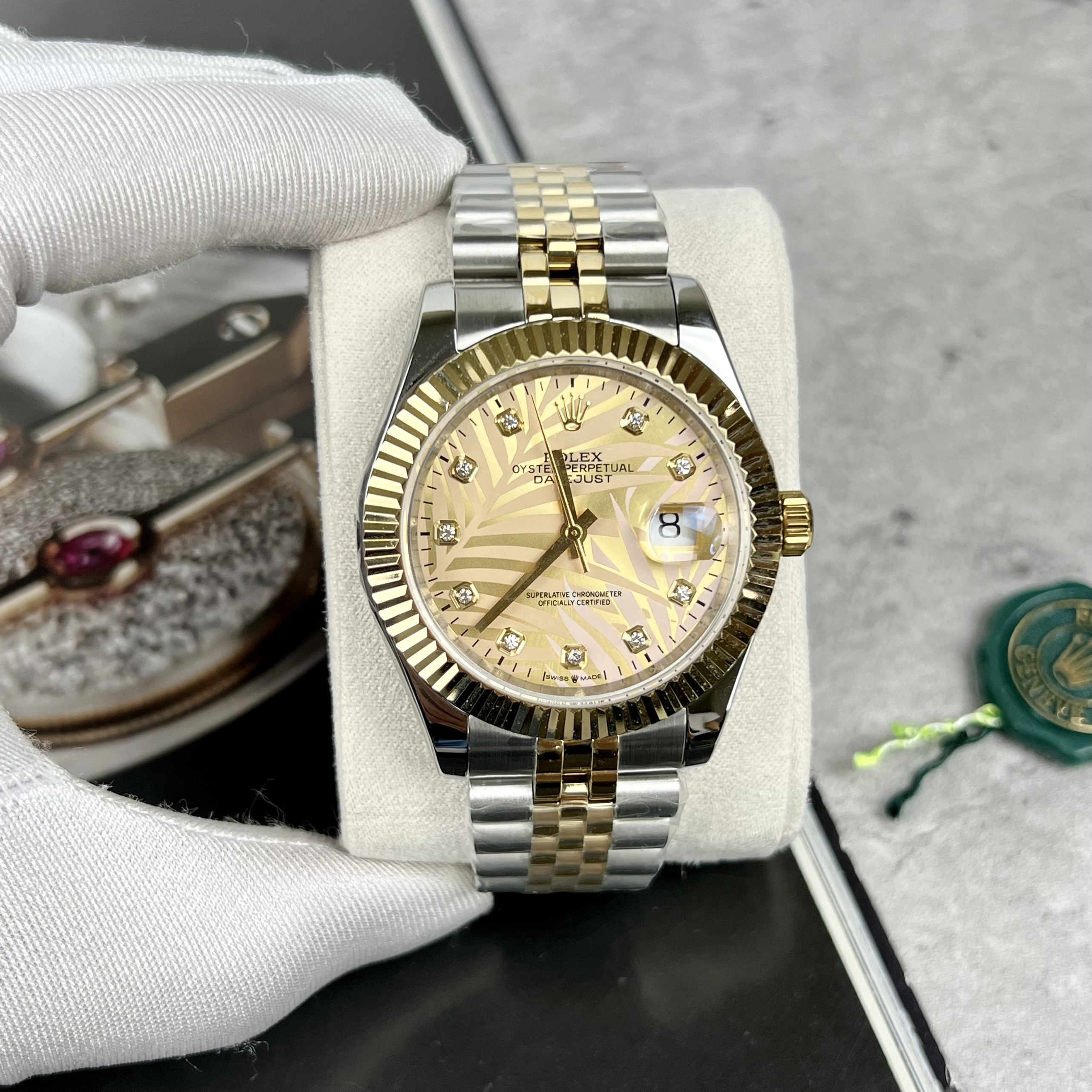 Đồng hồ Rolex DateJust nam mặt lá cây nhiệt đới Replica 1:1 41mm