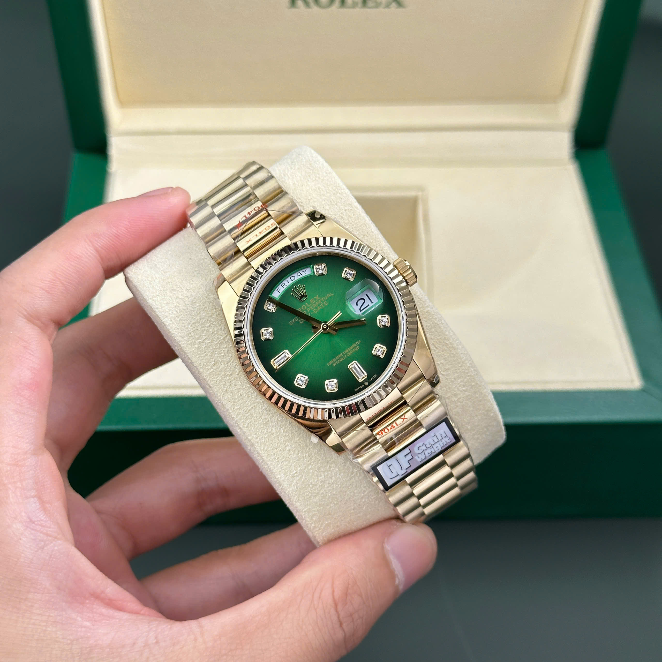 Đồng hồ Rolex Day-Date 128238 mặt xanh ombre 158gram Rep 11 nhà máy QF 36mm