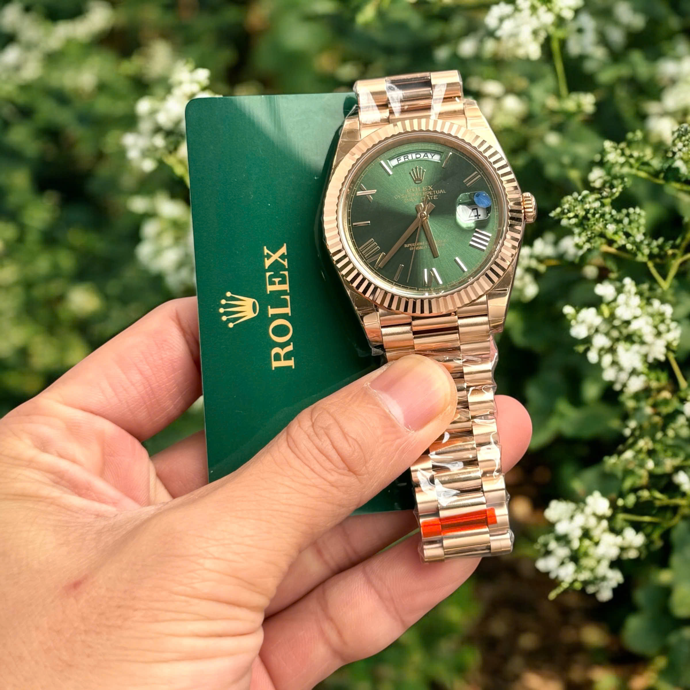 Đồng hồ Rolex Day-Date Fake 1 1 mặt xanh lá cây dây đeo President 40mm