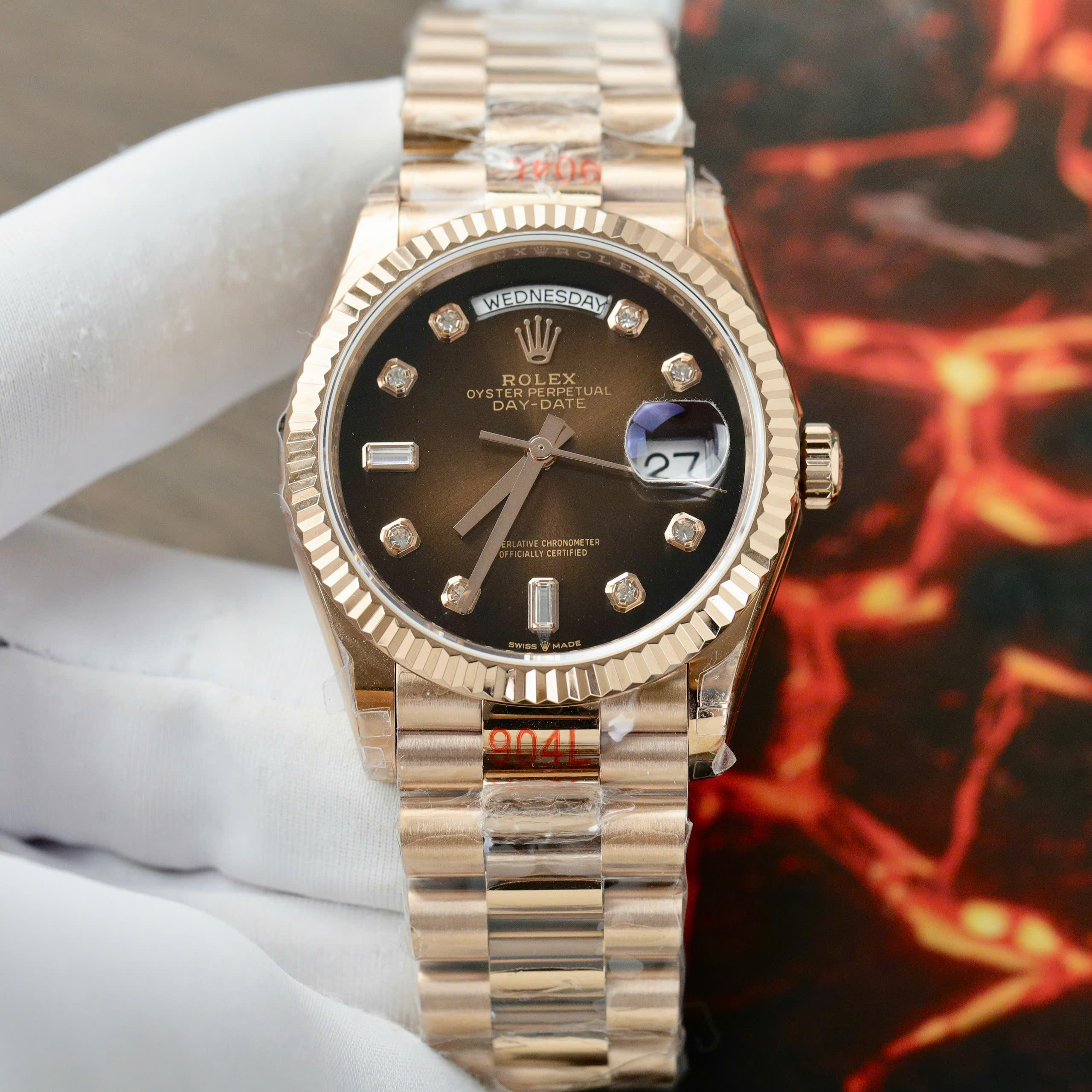 Đồng hồ Rolex Day-Date Fake 11 Cao Cấp mặt chocolate nhà máy EW 36mm