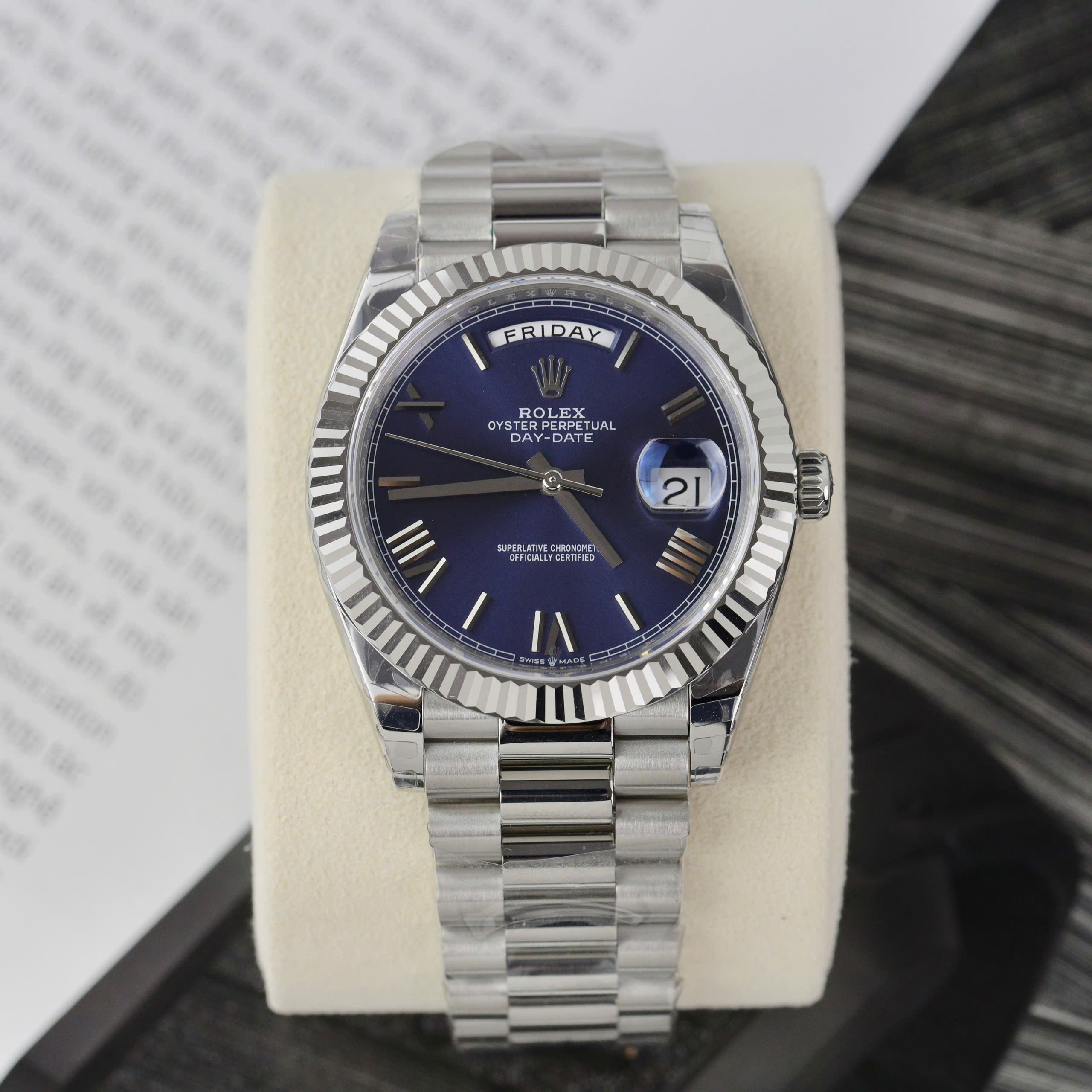 Đồng hồ Rolex Day-Date Fake Cao Cấp mặt xanh blue nhà máy EW 40mm