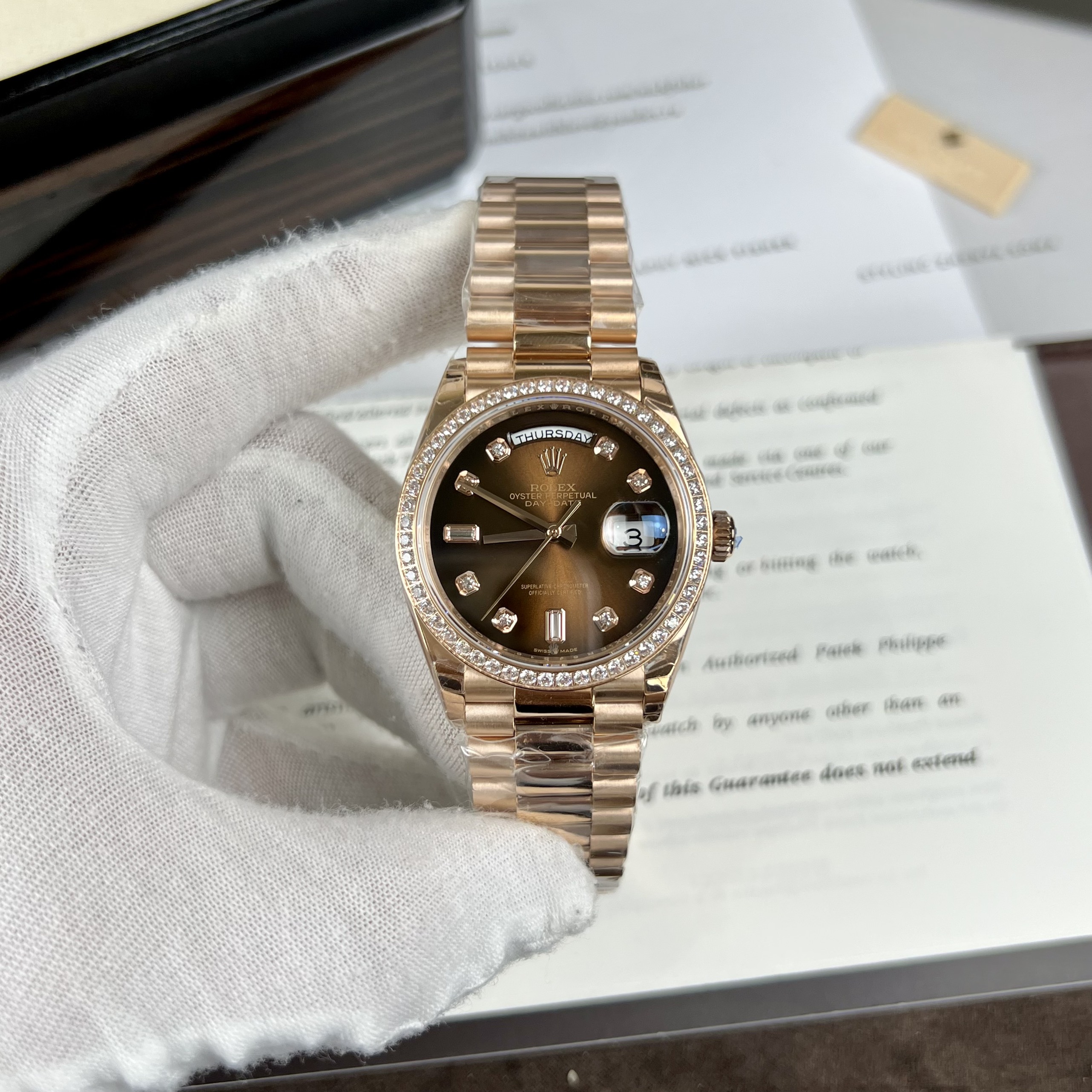 Đồng hồ Rolex Day-Date Unisex màu chocolate Replica 1:1 cao cấp 36mm