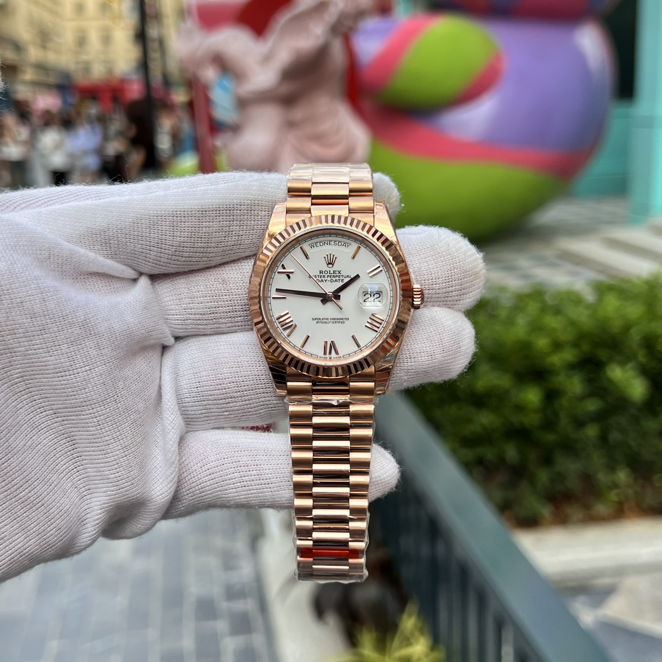 Đồng hồ Rolex Day-Date màu Rose Gold Rep 11 EW Factory 40mm