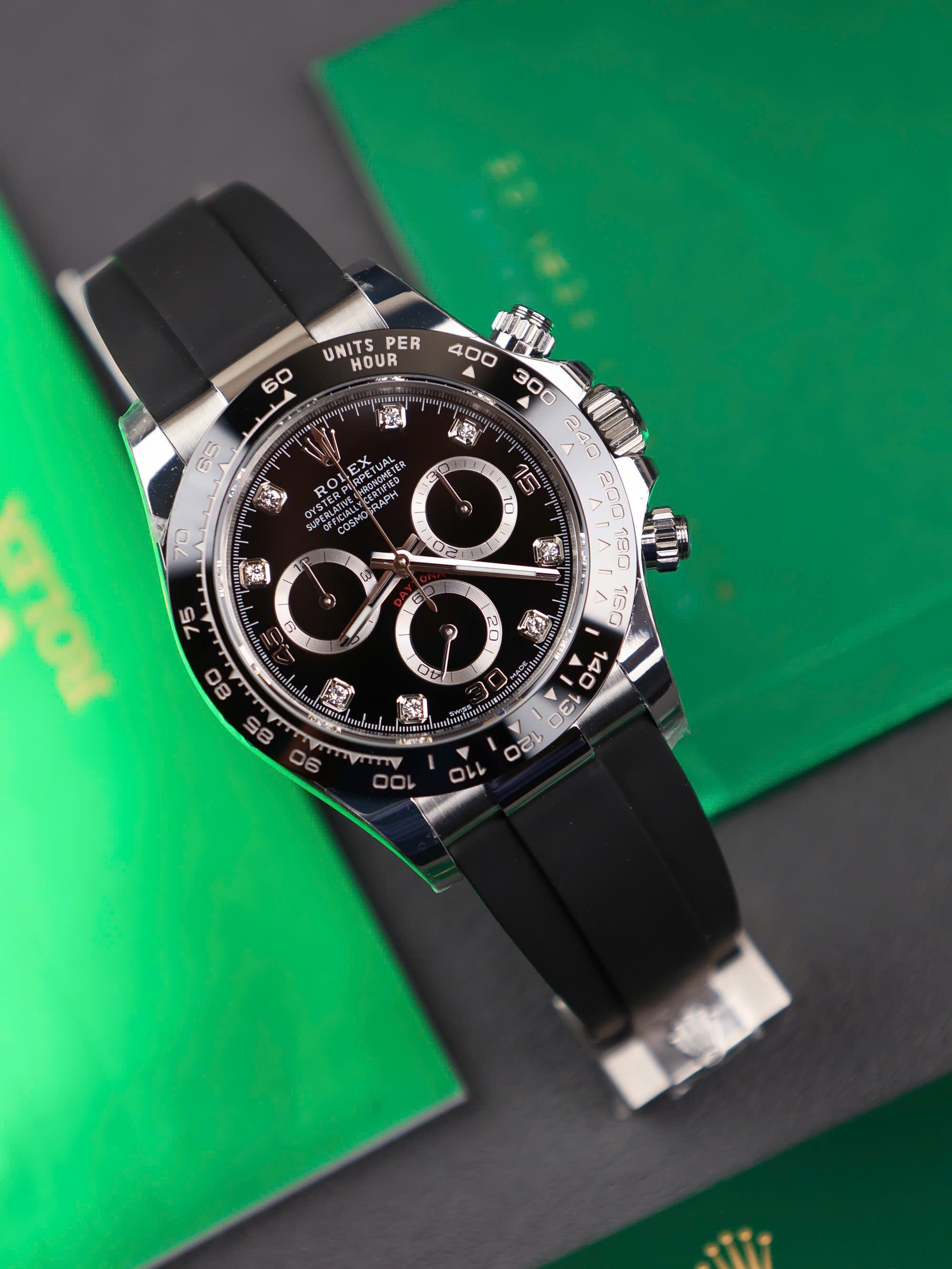 Đồng hồ Rolex Daytona Rep 11 Cao Cấp mặt đen cọc số đính đá nhà máy BT 40mm