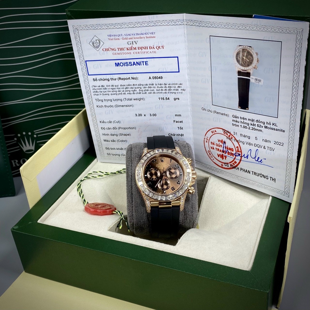 Đồng Hồ Rolex Độ Kim Cương Moissanite Baguette Replica 1:1 40mm