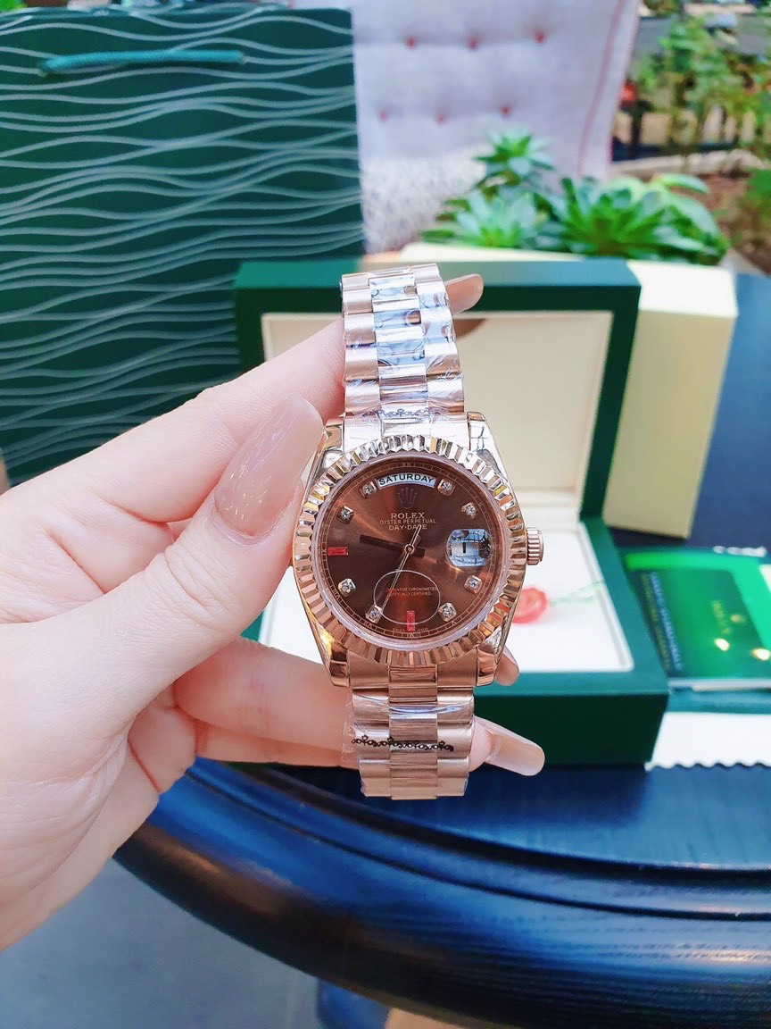 Đồng hồ Rolex Super Fake Nhật dây kim loại màu vàng hồng 36mm