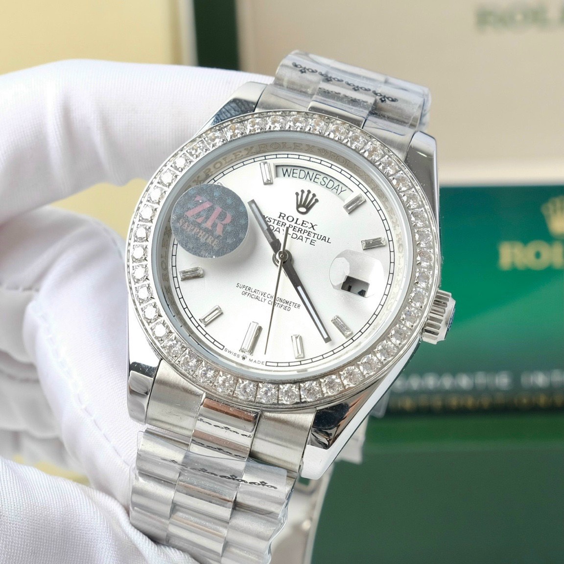 Đồng hồ Rolex Day-Date nam đính đá Super Fake máy cơ Nhật 40mm