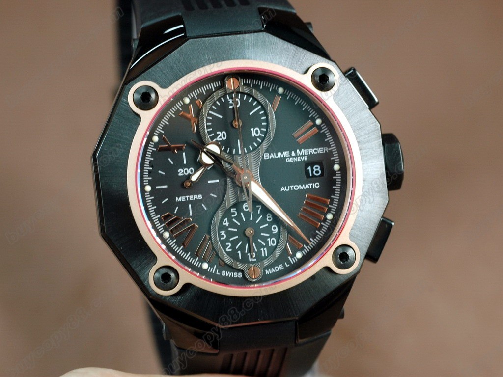 名仕錶【男性用】Riveria Magnum Chrono PVD/RG/RU Black Asia 7750 自動機芯搭載．振頻每小時 28,800 次0