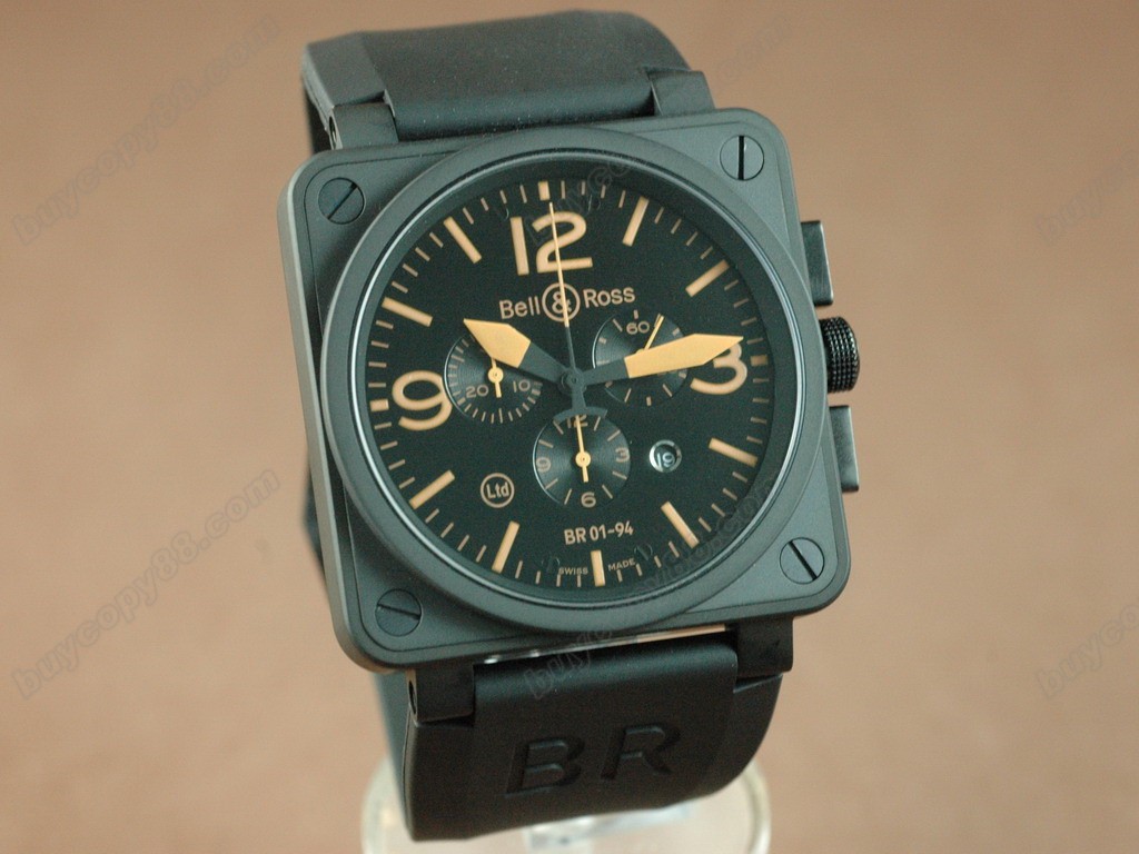 Bell & Ross【男性用】 BR Instrument 01-94 Limited Ed Chrono PVD Black/Orange 4 Swiss 石英機芯搭載2