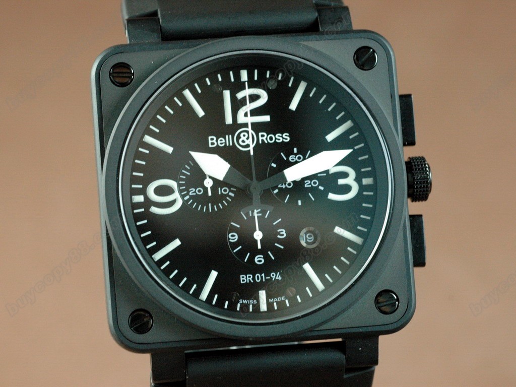 Bell & Ross【男性用】 BR Instrument 01-94 Limited Ed Chrono PVD Black 46mm Swiss Etaクオーツ搭載0