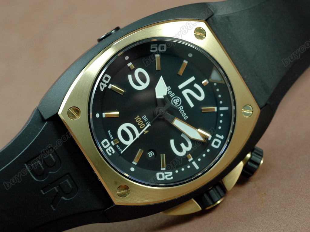 Bell & Ross【男性用】Instrument BR-02 PVD/YG/RU Black Num/Stk Asia Eta2824自動機芯搭載9