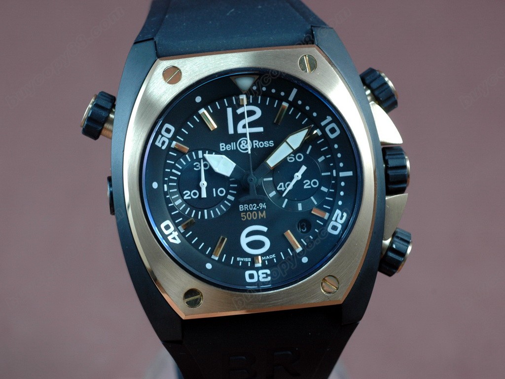 Bell & Ross【男性用】 BR-02 Chrono PVD/YG/RU Blk Num/Stk Asia 7750 オートマチック搭載7