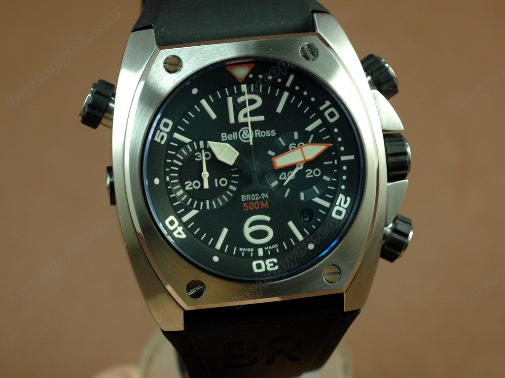 Bell & Ross【男性用】 BR-02 Chrono SS/RU Blk Num/Stk Asia 7750 オートマチック搭載0