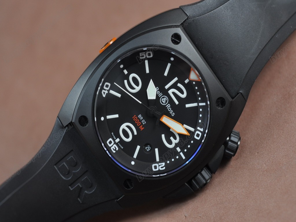 Bell & Ross【男性用】 Instrument BR-02 PVD/RU Black Num/Stk Asia Eta 2824-2自動機芯搭載6