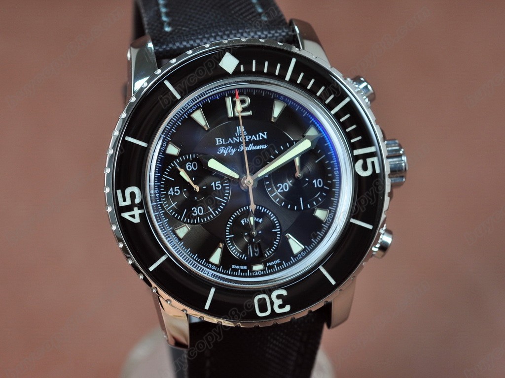 寶鉑錶【男性用】 50 Fathoms Chronograph SS/NY Blk 7750 自動機芯搭載12