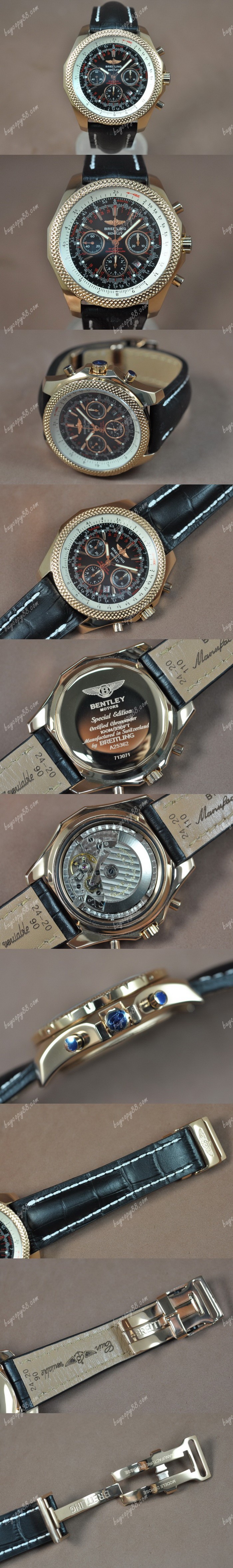  百年靈Breitling Bentley Chrono 玫瑰金/LE Black Dial A-7750自動機芯搭載0