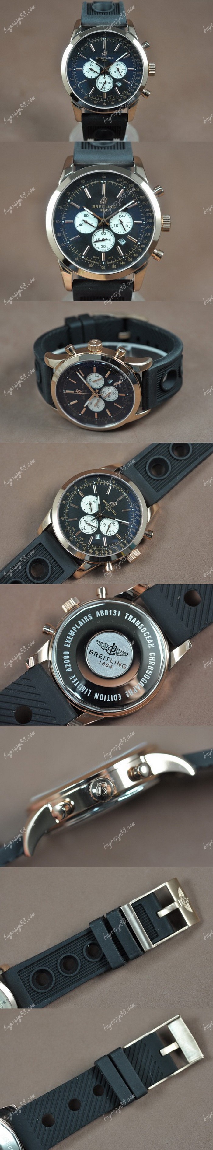 百年靈Breitling Transocean Chrono 玫瑰金/RU Black dial Jap-OS20 石英錶0