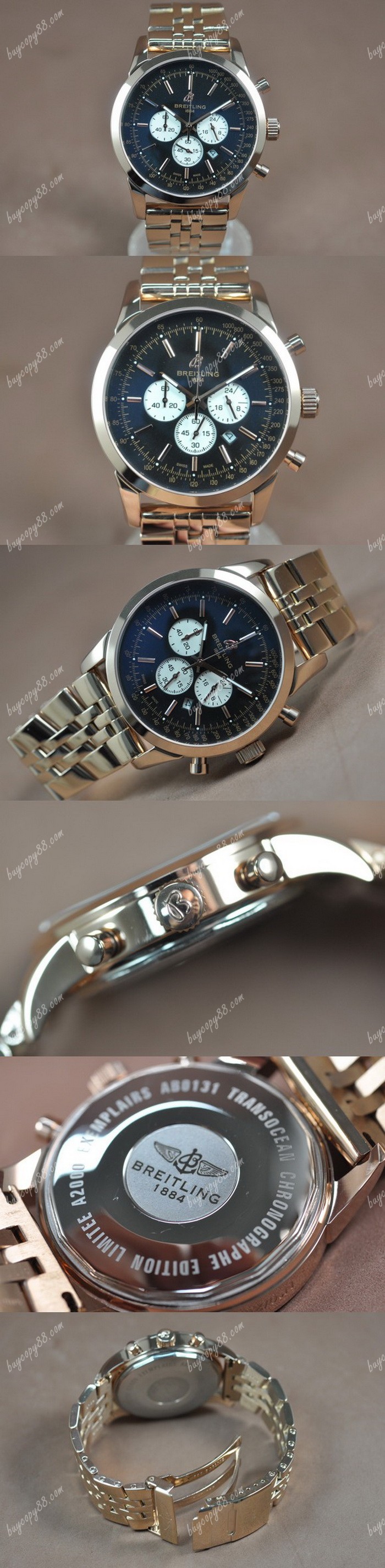 百年靈Breitling Transocean Chrono 玫瑰金 Black dial Jap-OS20 石英錶0