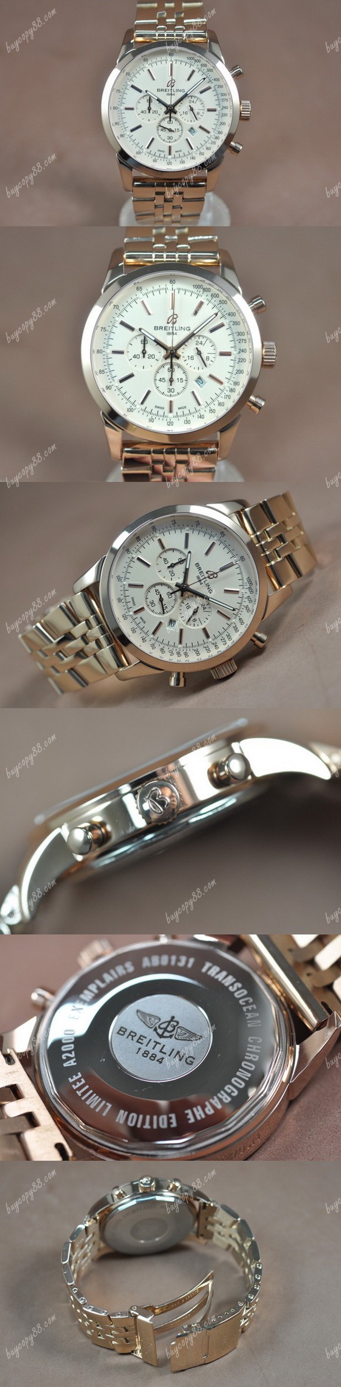  百年靈Breitling Transocean Chrono 玫瑰金 White dial Jap-OS20 石英錶0