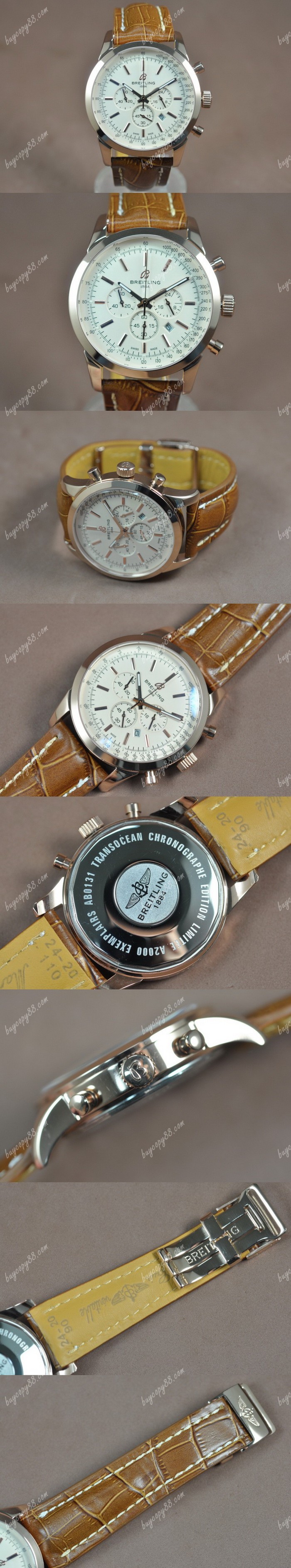 百年靈Breitling Transocean Chrono 玫瑰金/LE White dial Jap-OS20石英錶0