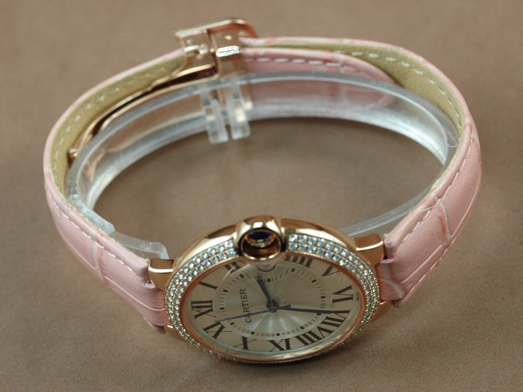 卡地亞【男性用】 Ladies YG Case White Dial Pink Strap Diamondiss石英機芯搭載4