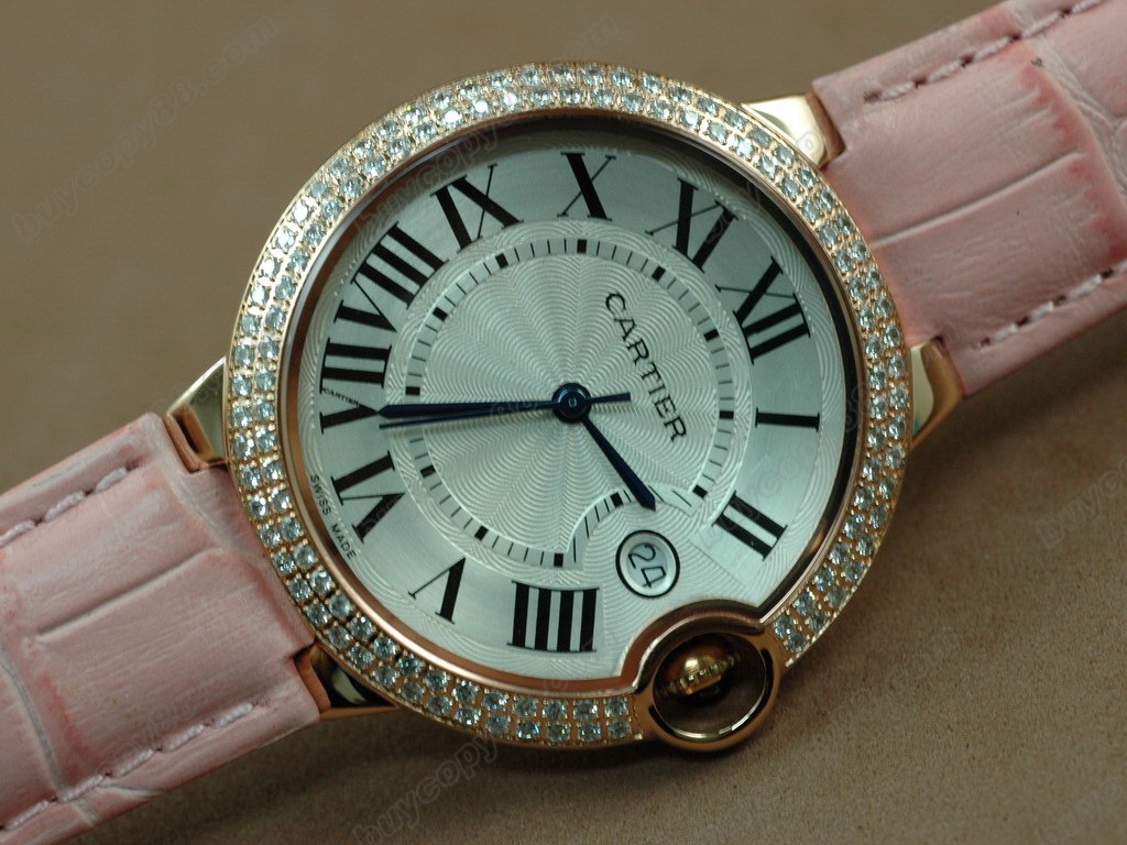 卡地亞【男性用】 Ladies YG Case White Dial Pink Strap Diamondiss石英機芯搭載3