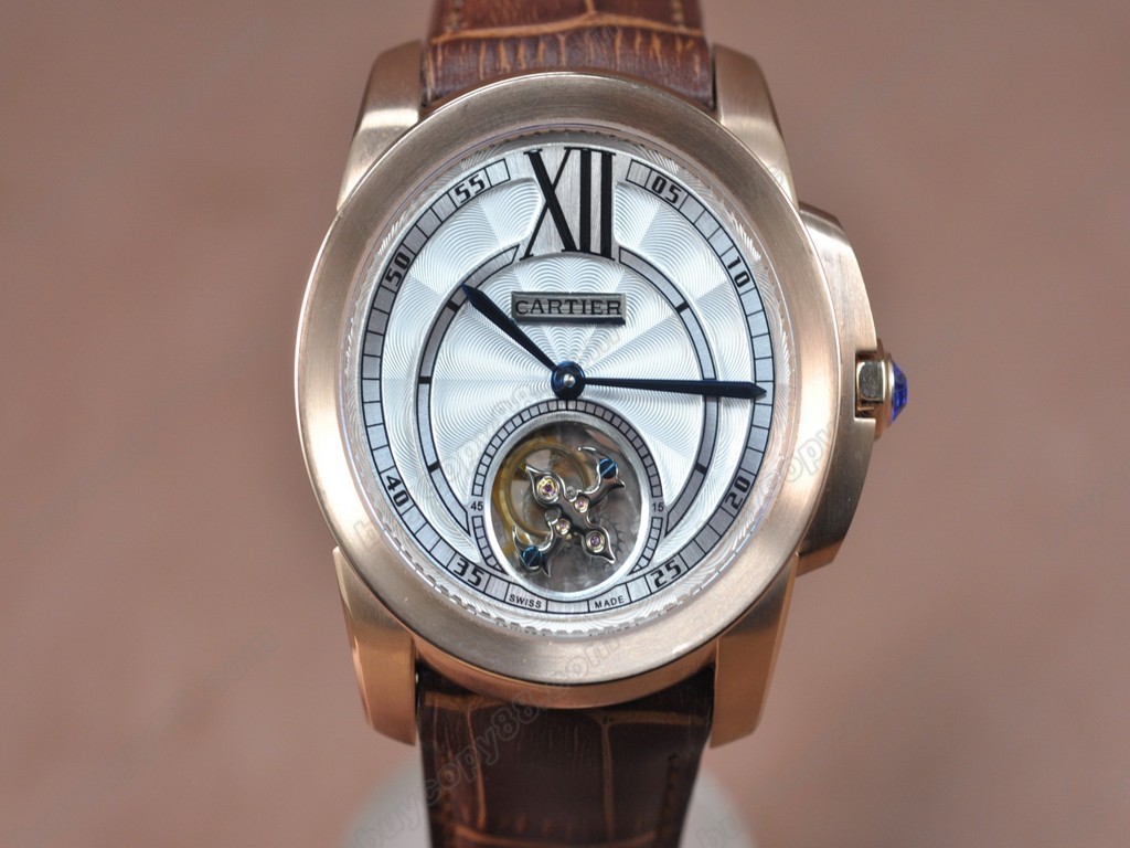 卡地亞【男性用】Calibre de Cartier RG/LE White Tourbillon Asian Manual手上鏈搭載4