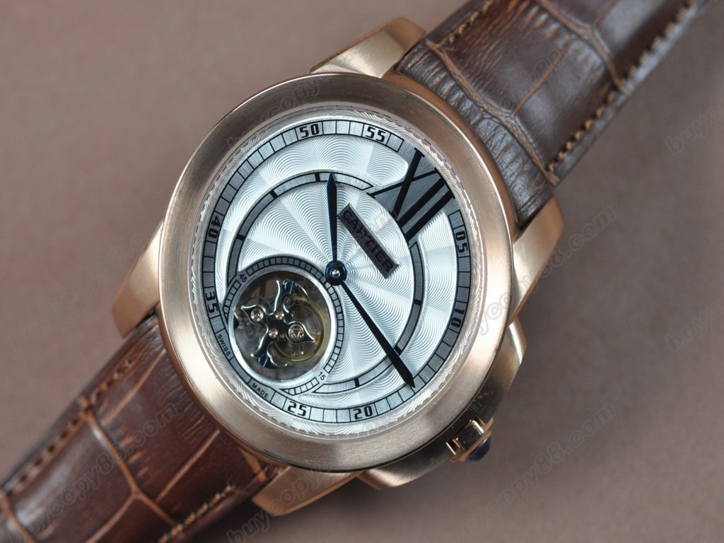 卡地亞【男性用】Calibre de Cartier RG/LE White Tourbillon Asian Manual手上鏈搭載5