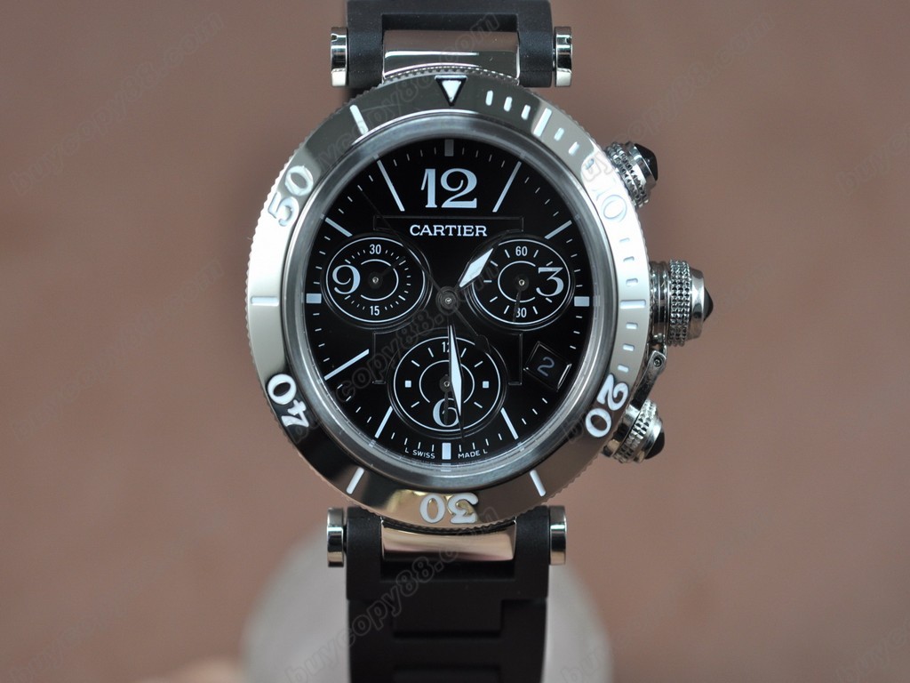 卡地亞【男性用】Pasha Chrono SS/RU Black DialSwiss 石英機芯搭載0