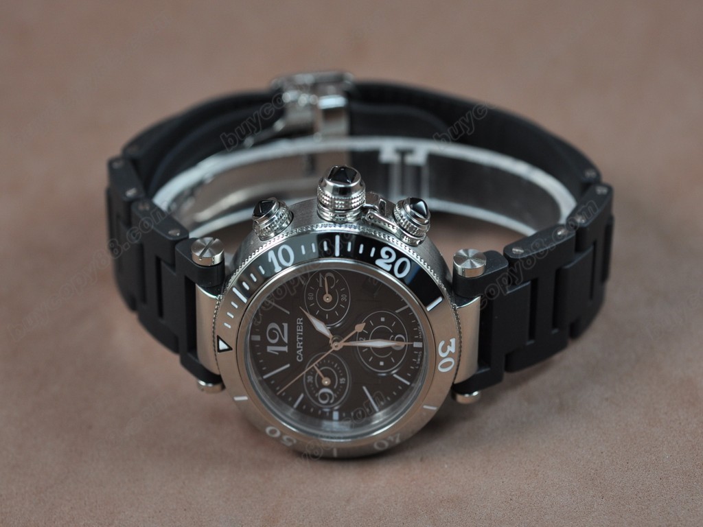 卡地亞【男性用】Pasha Chrono SS/RU Black DialSwiss 石英機芯搭載2