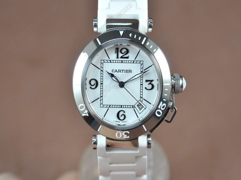 卡地亞【男性用】Pasha 37mm  SS/RU White Dial 550Swiss 石英機芯搭載7