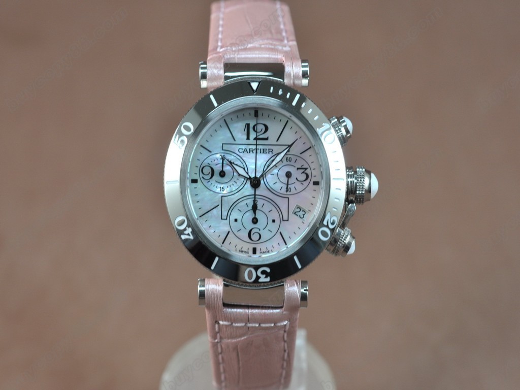 卡地亞【女性用】 Pasha Chrono SS/LE Pearl white DialSwiss 石英機芯搭載1